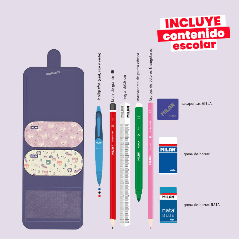 Maletín Milan con Útiles - Estuches Extraíbles Lila