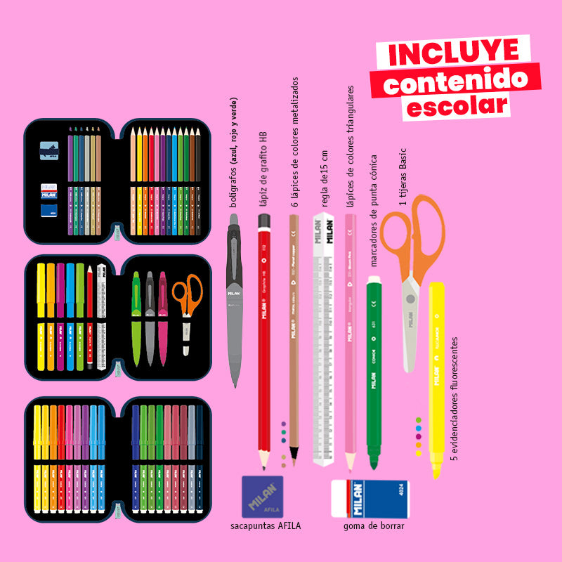Estuche Milan con Útiles - 3 Niveles Sunset Rosa
