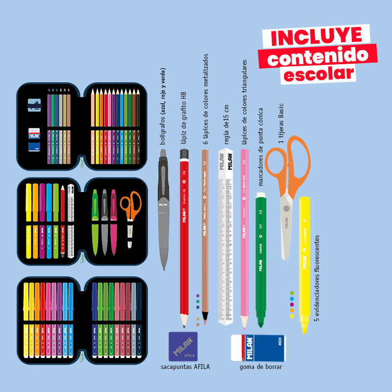 Estuche Milan con Útiles - 3 Niveles Multicolor