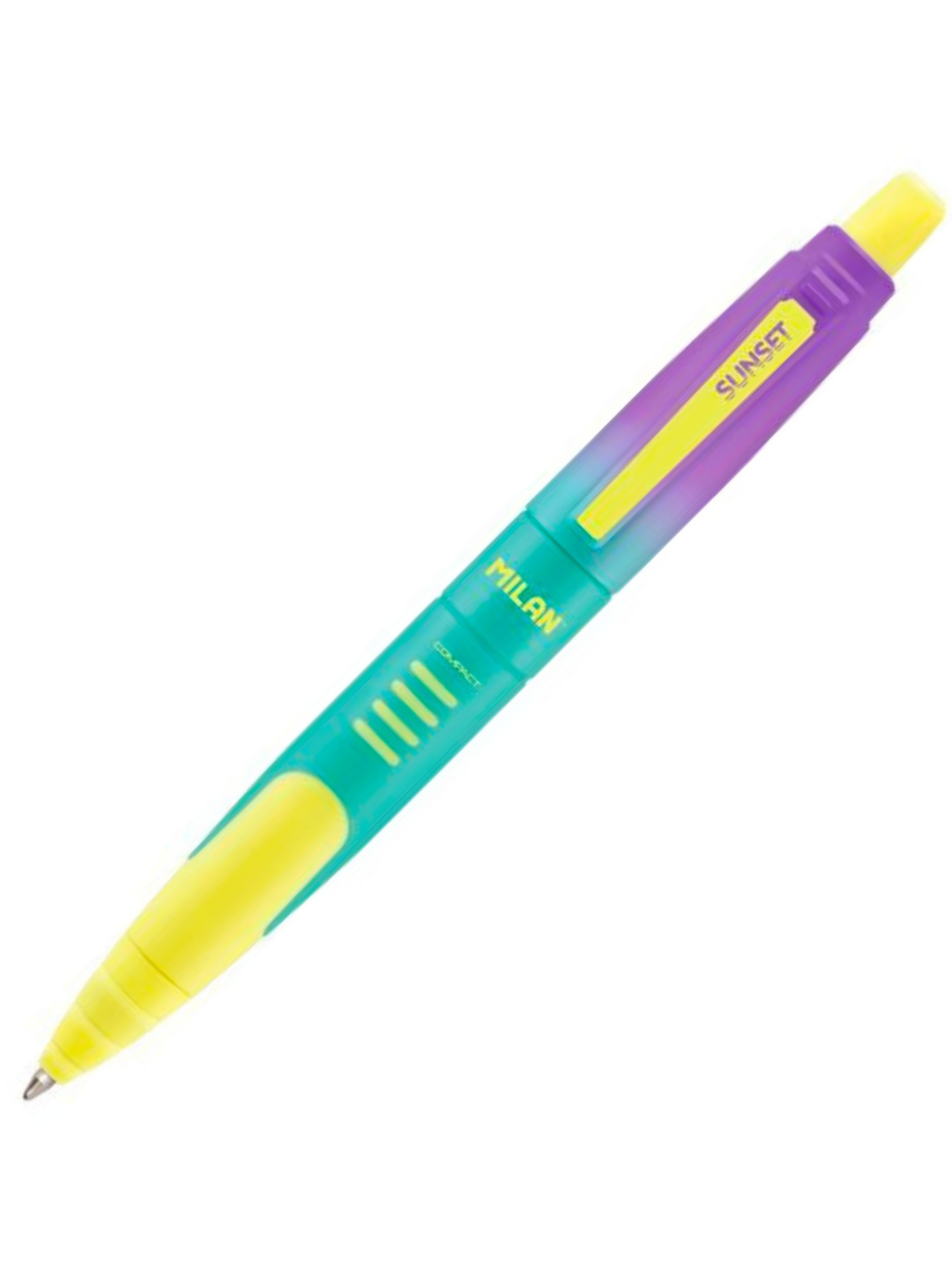 Bolígrafo Milán Sunset - Diseño Violeta, Turquesa y Amarillo