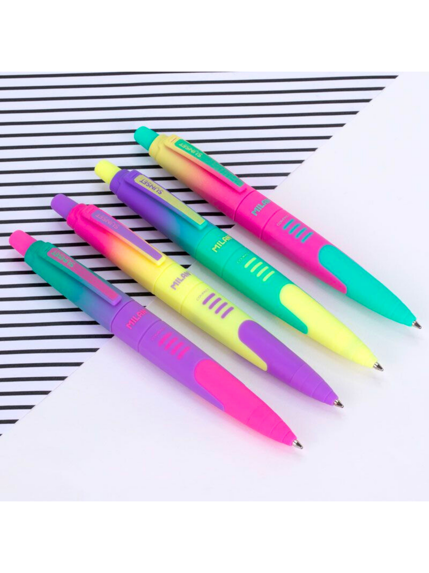 Bolígrafo Milán Sunset - Diseño Violeta, Turquesa y Amarillo
