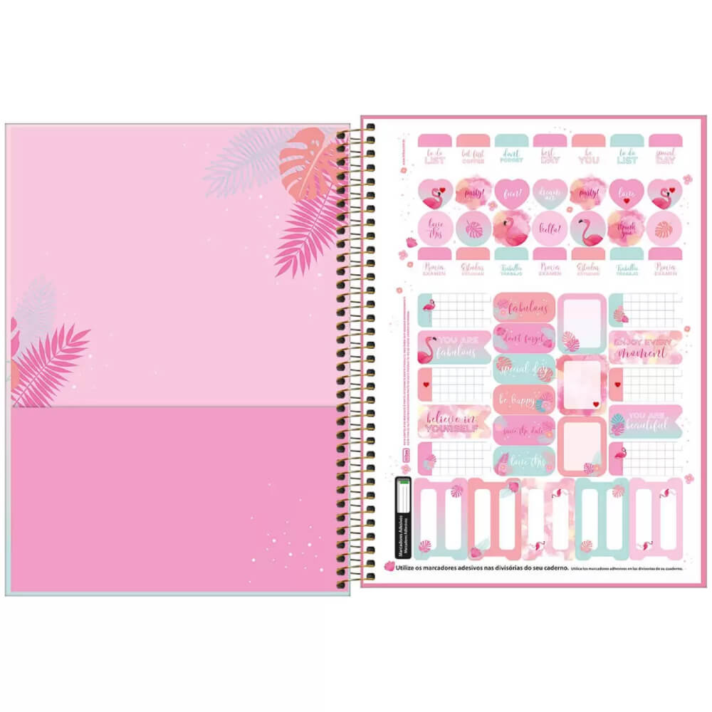 Cuaderno Espiral - Portada Flamingos - 80 Hojas con Líneas
