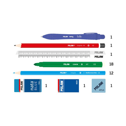 Estuche Milan con Útiles - 2 Niveles Celeste
