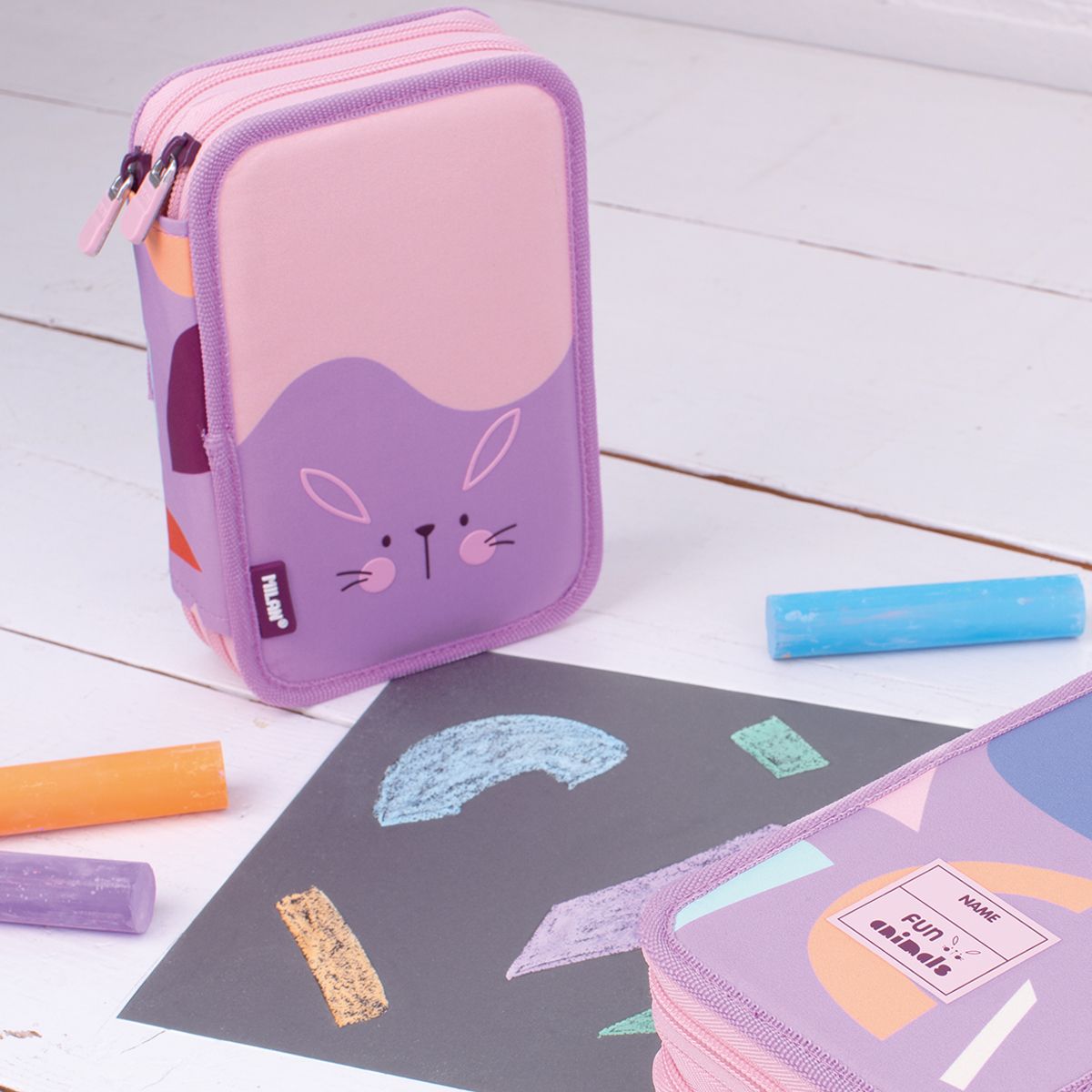 Estuche Milan con Útiles - 2 Niveles Violeta