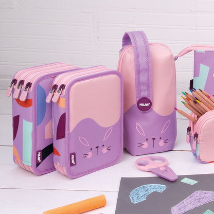 Estuche Milan con Útiles - 2 Niveles Violeta