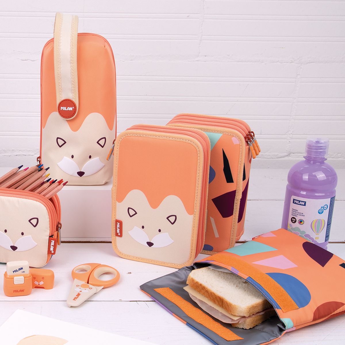 Estuche Milan con Útiles - 3 Niveles Naranja