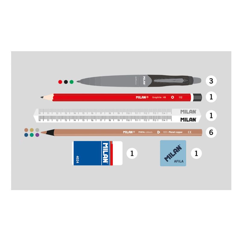 Estuche Milan con Útiles - Semirrígido Multicolor