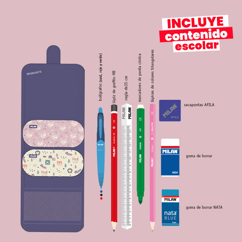Maletín Milan con Útiles - Estuches Extraíbles Rosa