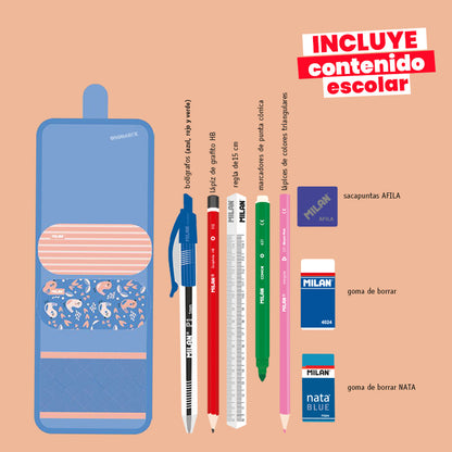 Maletín Milan con Útiles - Estuches Extraíbles Celeste