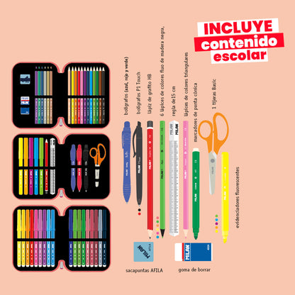 Estuche Milan con Útiles - 3 Niveles Naranja