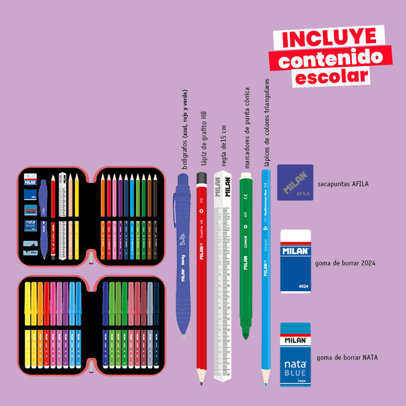 Estuche Milan con Útiles - 2 Niveles Violeta