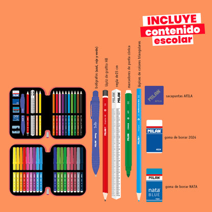 Estuche Milan con Útiles - 2 Niveles Naranja
