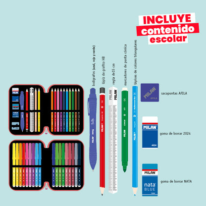 Estuche Milan con Útiles - 2 Niveles Celeste