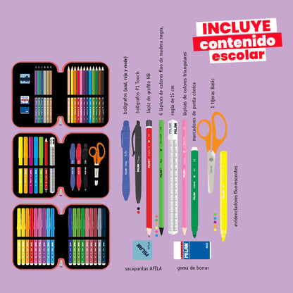 Estuche Milan con Útiles - 3 Niveles Violeta
