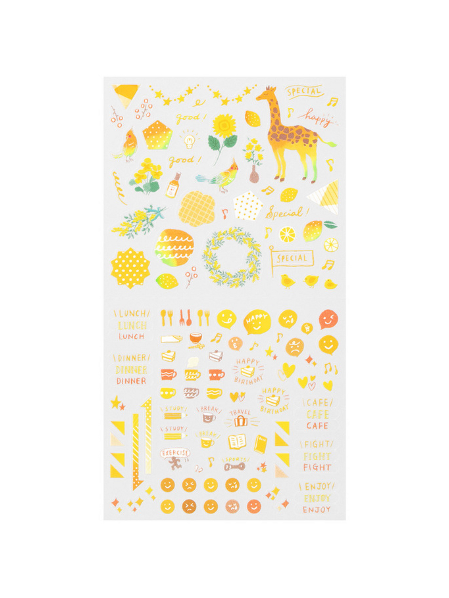 Stickers Midori Amarillo- Set de 132 stickers transparentes.