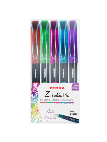 Plumas Fuente Zebra - Set de 5 Colores