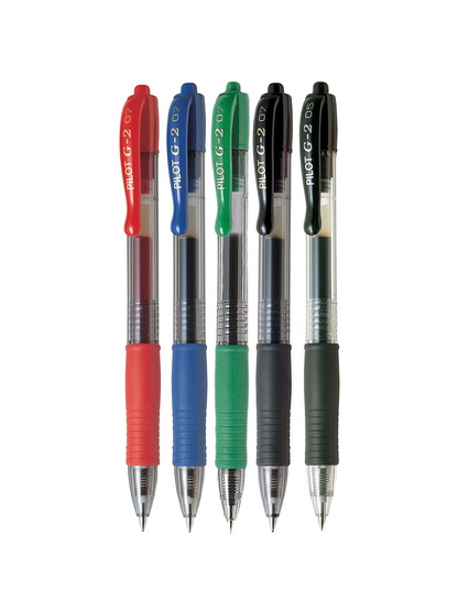 Bolígrafos Pilot G-2 - 0.7 mm - Set de 5 Colores Básicos