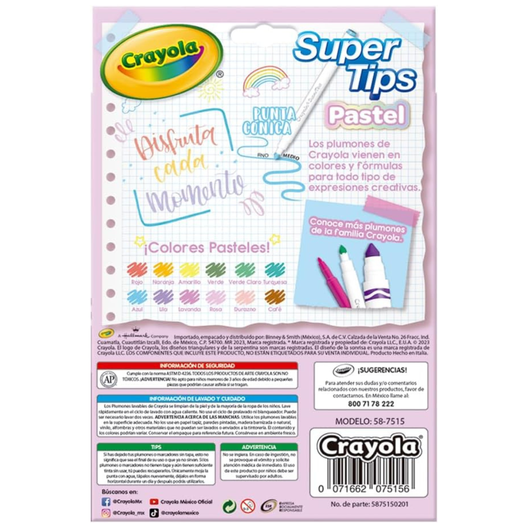 Crayola Super Tips - 12 Marcadores Pastel