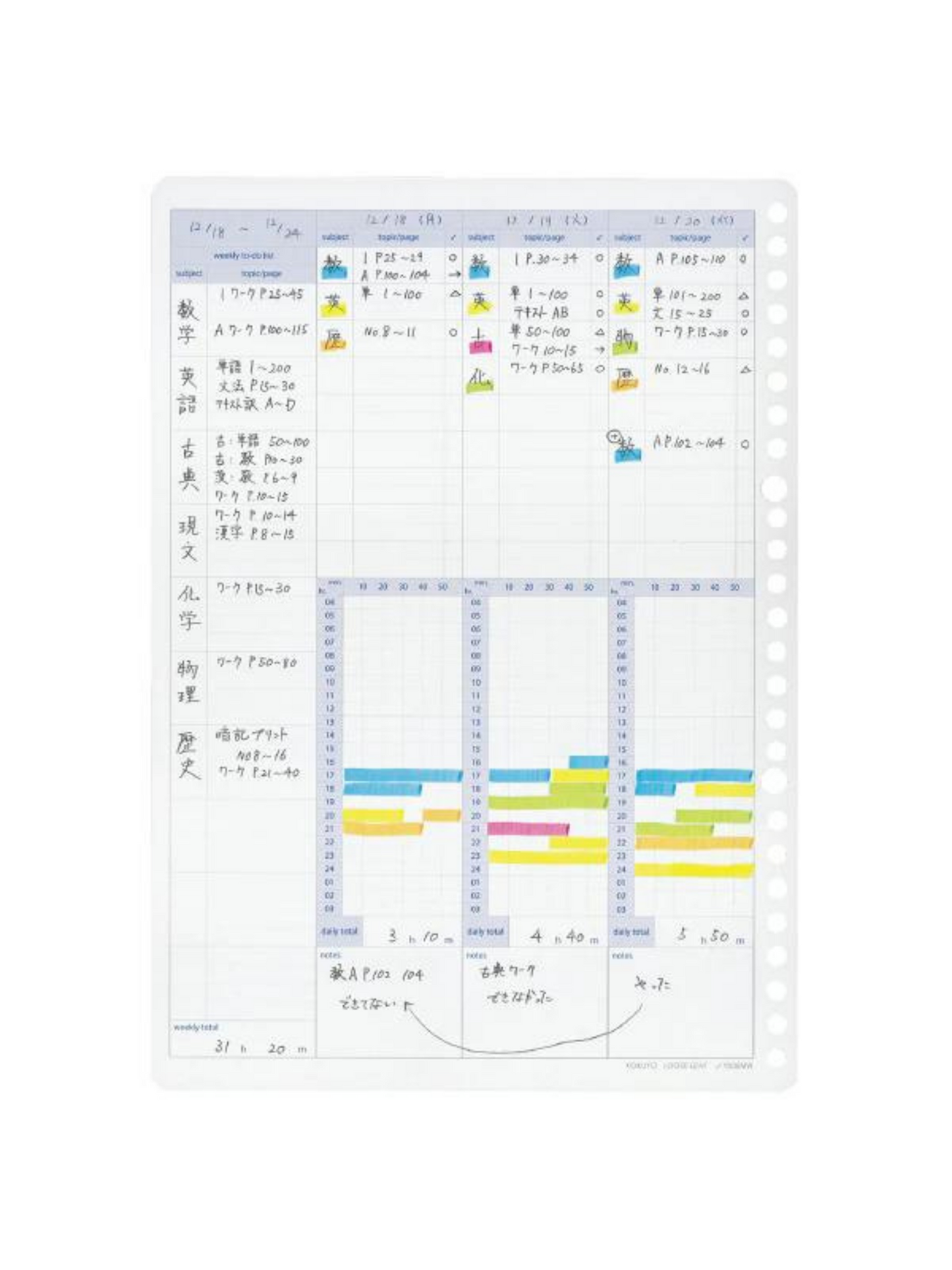 Planificador de Estudio Kokuyo Campus -Semanal