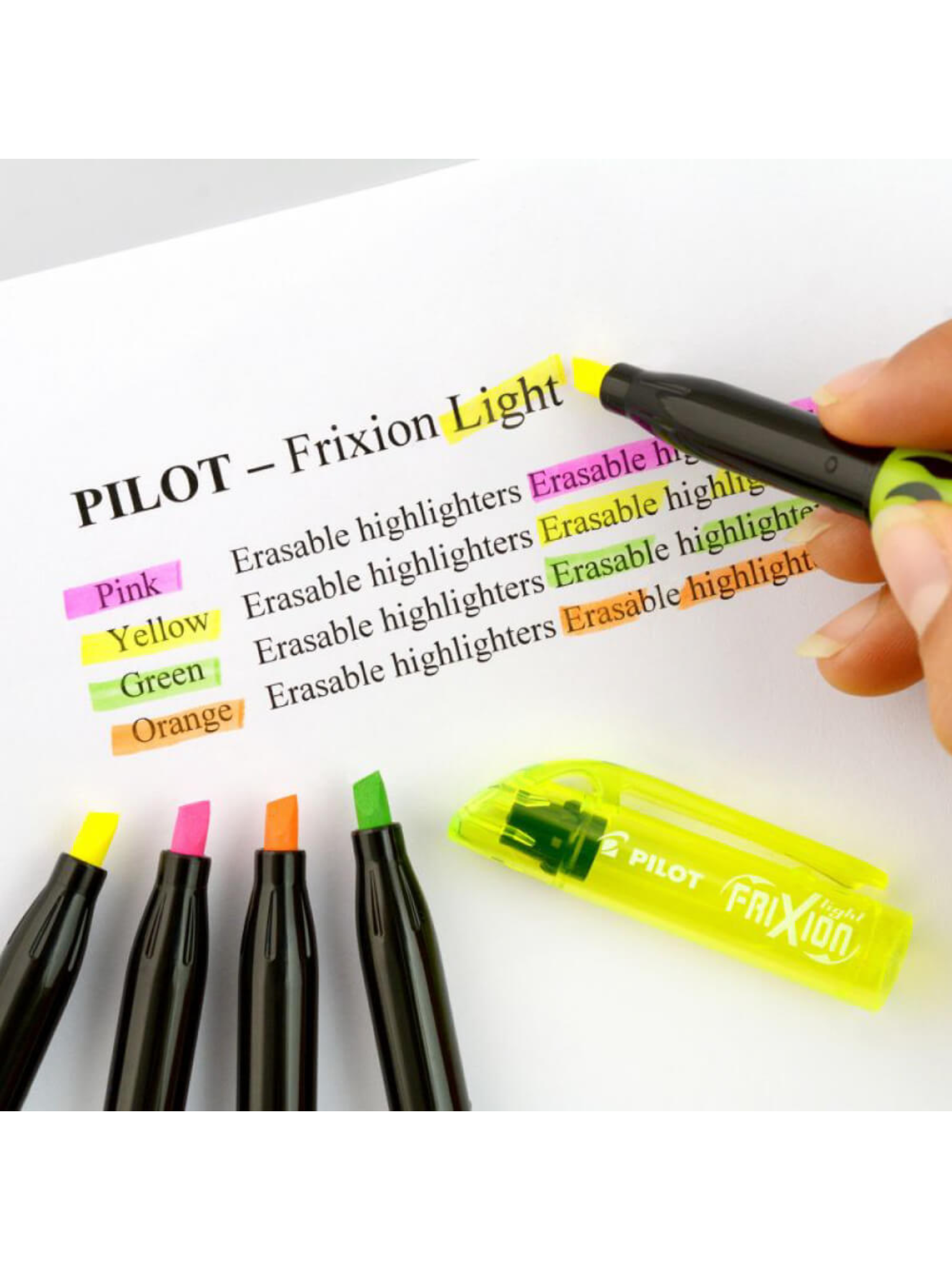 Pilot Frixion Fineliner - Juego de 5 rotuladores borrables (verde claro,  azul claro, rosa, naranja, morado)