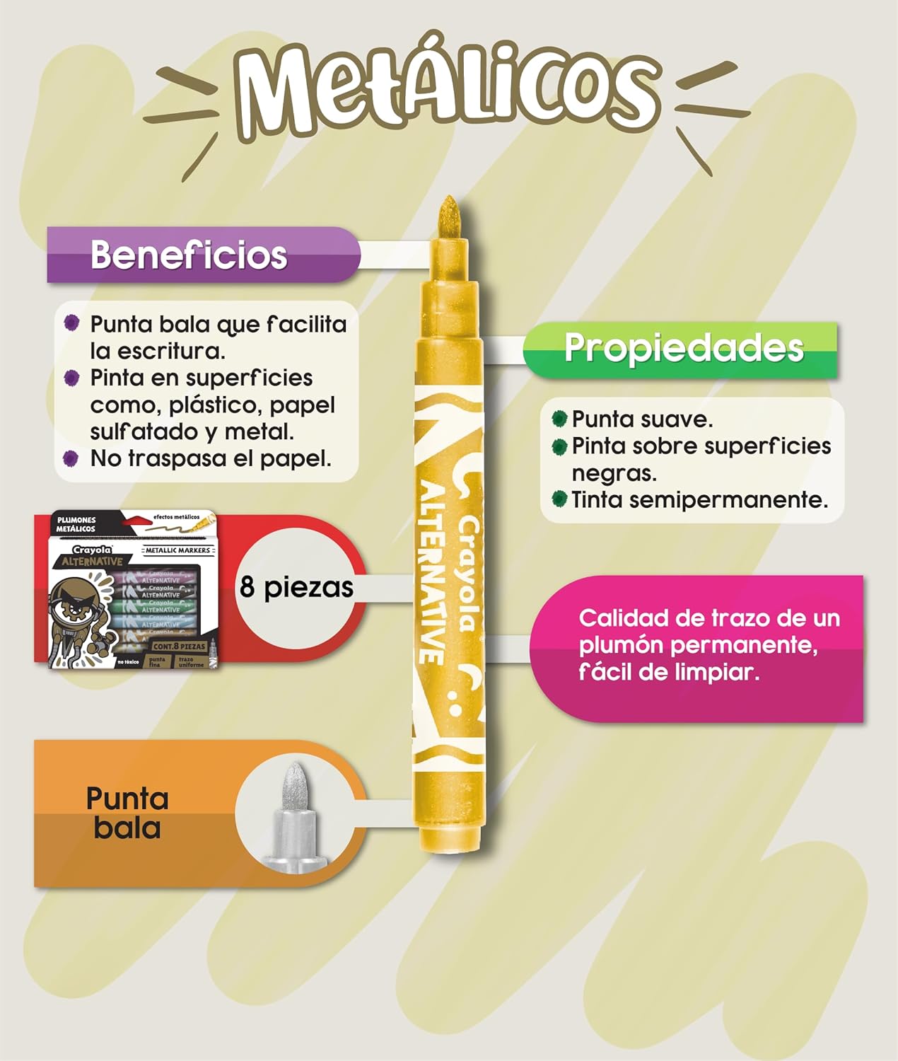 Crayola Alternative - 8 Marcadores Metálicos