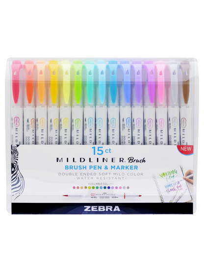 Zebra Mildliner Brush Pens - Set de 15 Colores