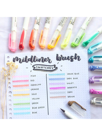 Zebra Mildliner Brush Pens - Set de 15 Colores