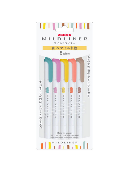 Zebra Mildliner - Set de 5 Colores Cálidos