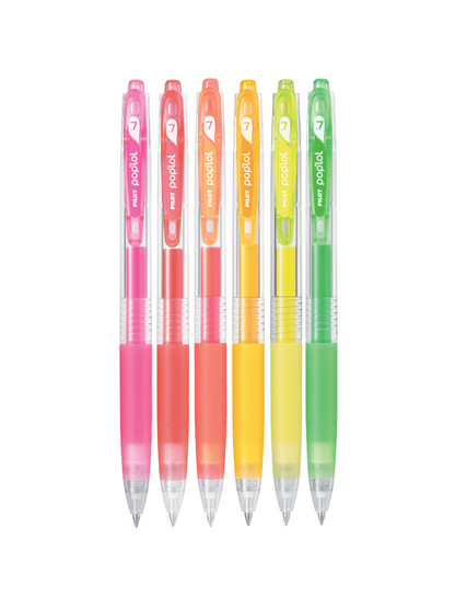 Bolígrafos Pilot Pop Lol - 0.7 mm - Set de 6 Colores Neón